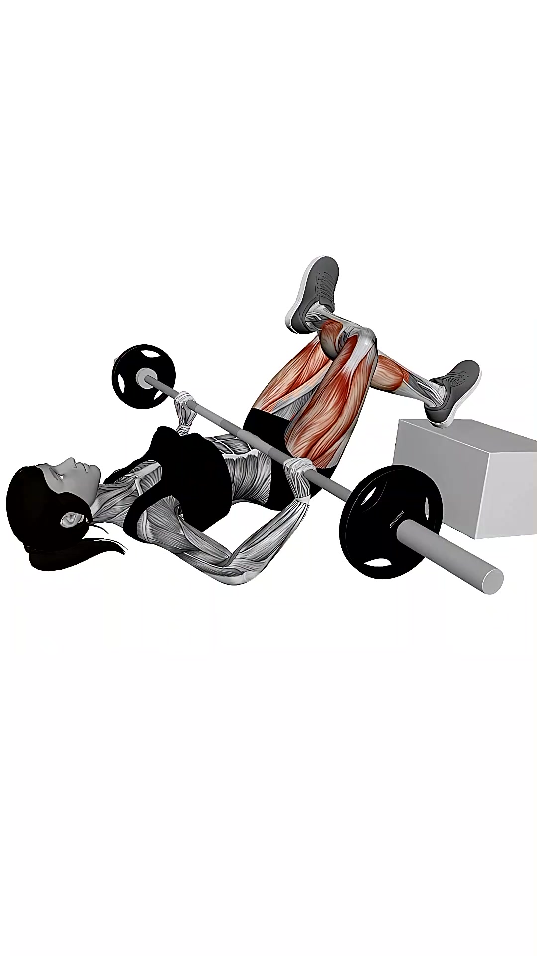 Barbell Feet Elevated Figure Four Glute Bridge